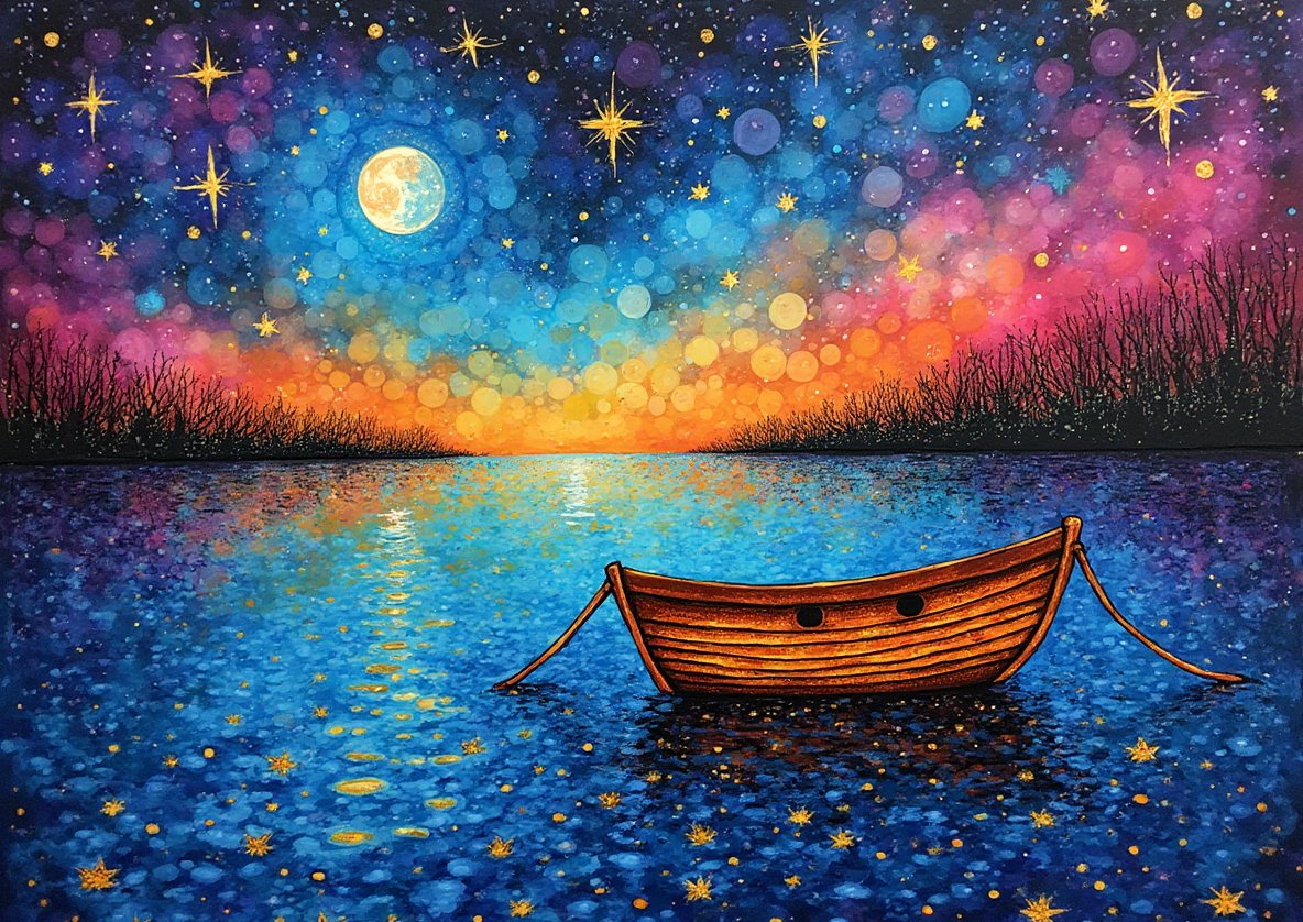 Illuminated Wall Art - Colourful Boat in Moonlight - Illuminart