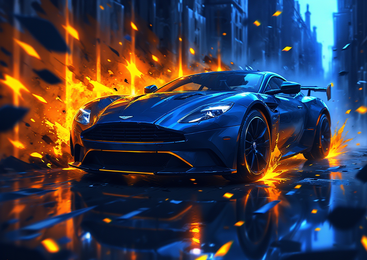 Illuminated Wall Art - AM Car with Flames 1 - Illuminart