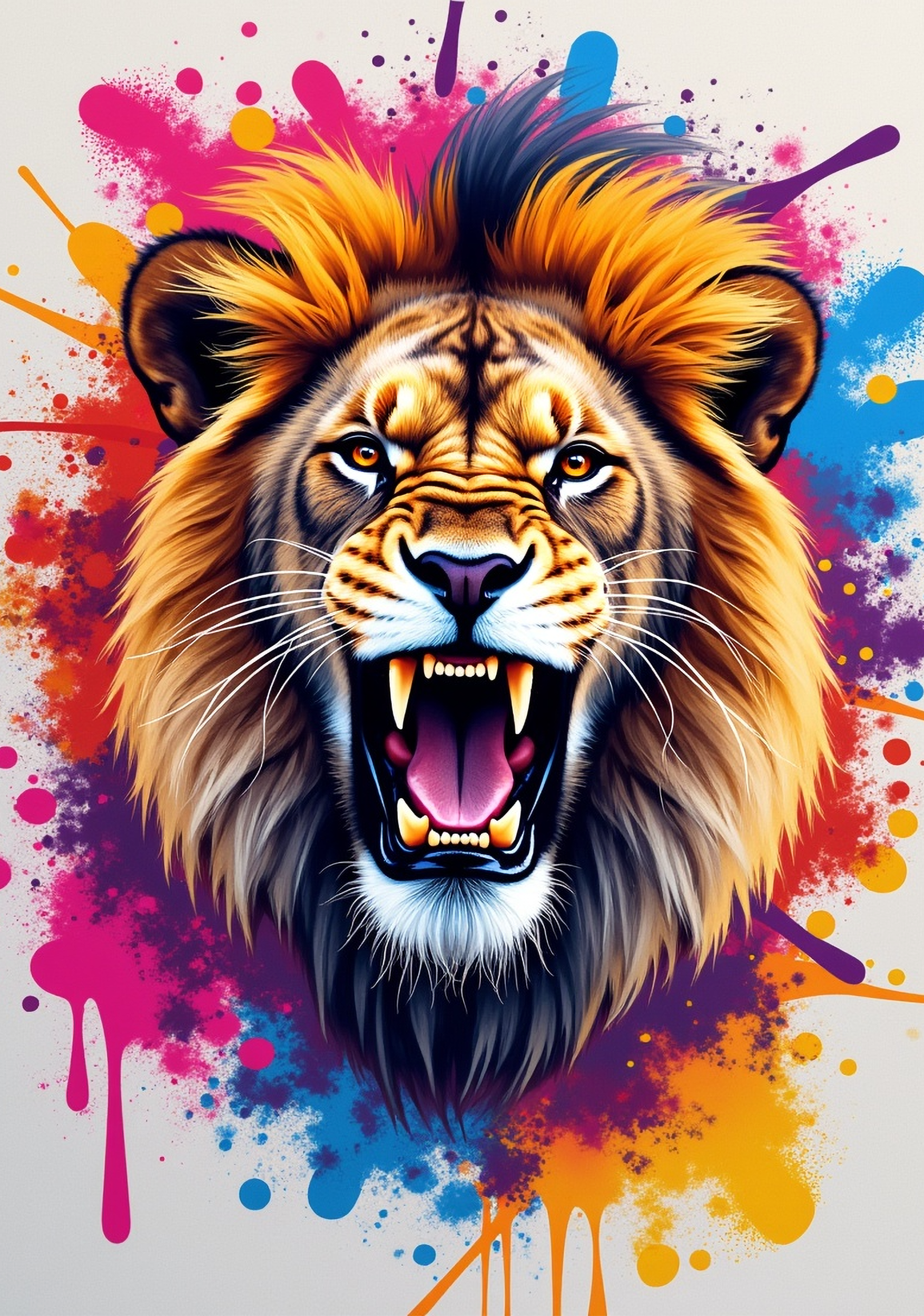 Illuminated Wall Art - Colourful Roaring Lion - Illuminart