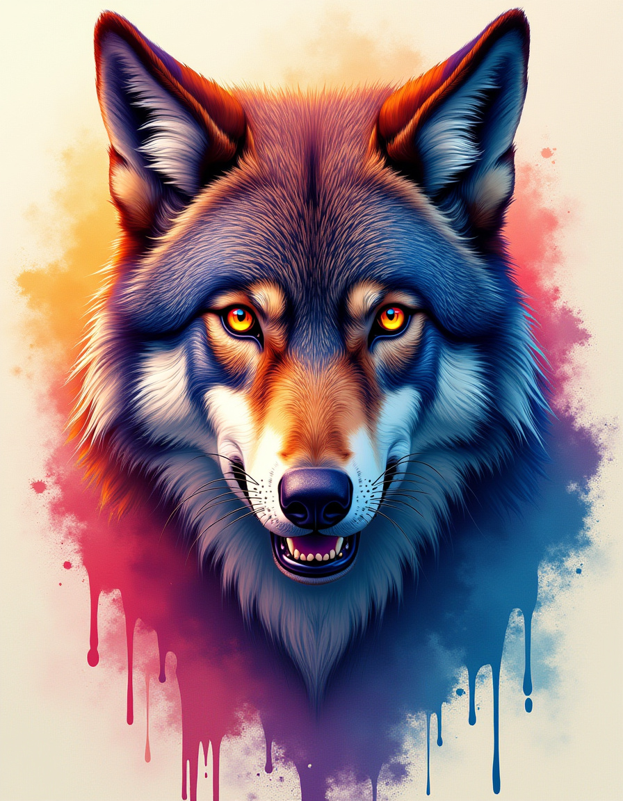 Illuminated Wall Art - Colourful Wolf - Illuminart