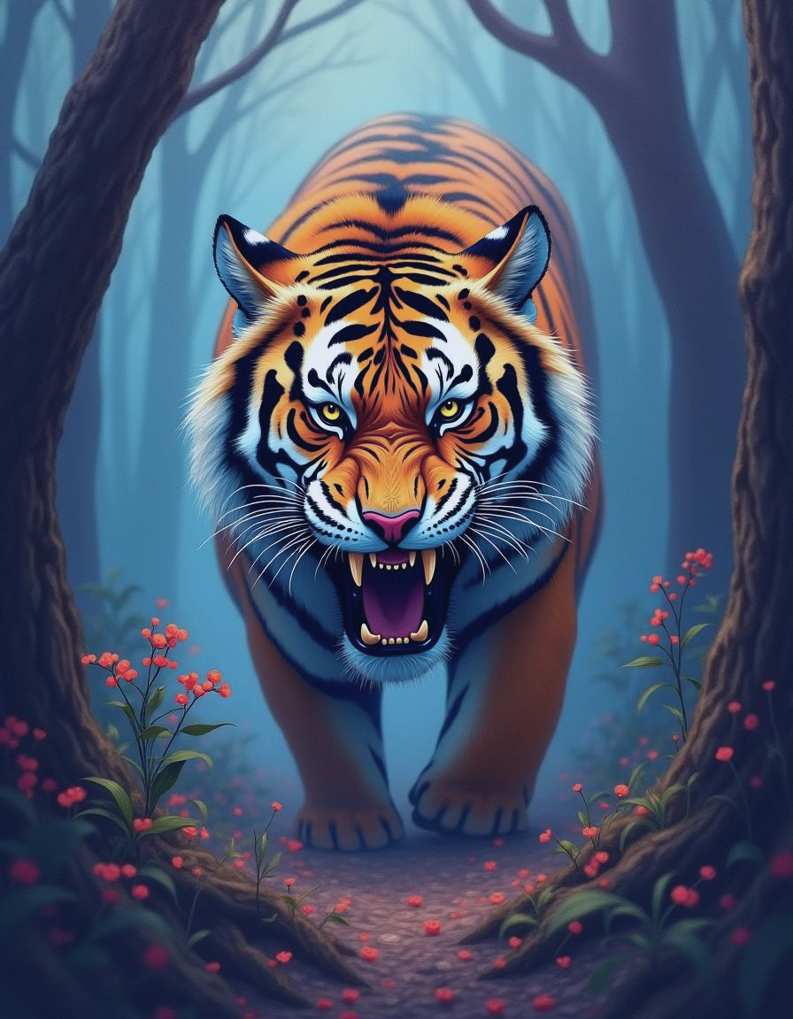 Illuminated Wall Art - Tiger in Trees - Illuminart