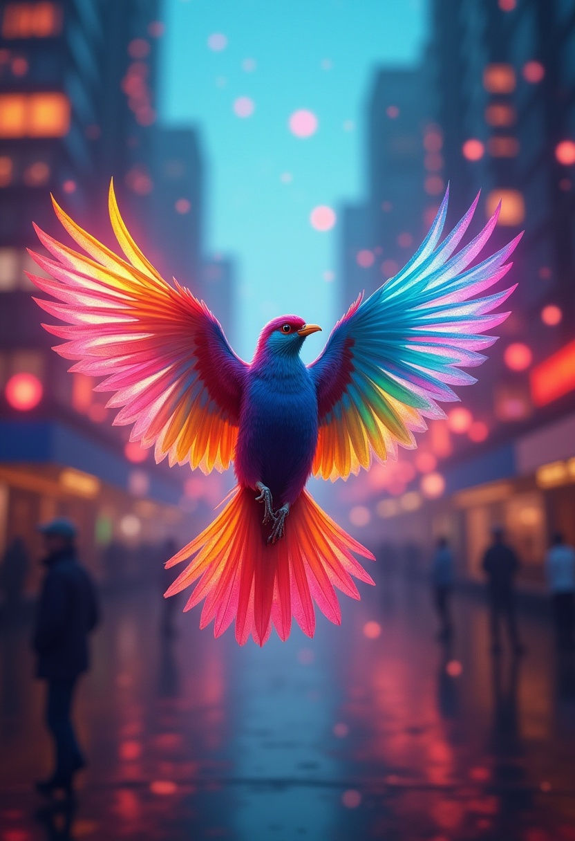 Illuminated Wall Art - Colourful Bird in City - Illuminart