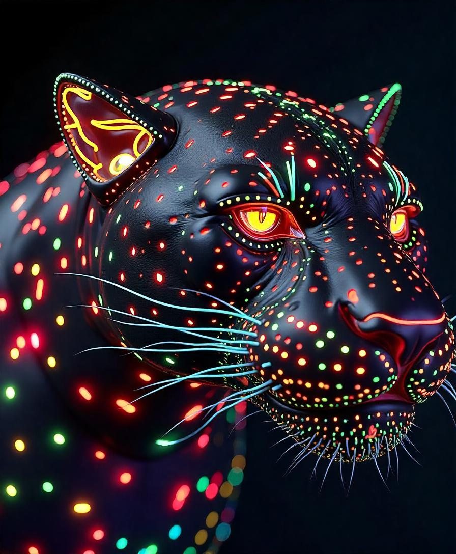 Illuminated Wall Art - Neon Spotted Leopard - Illuminart