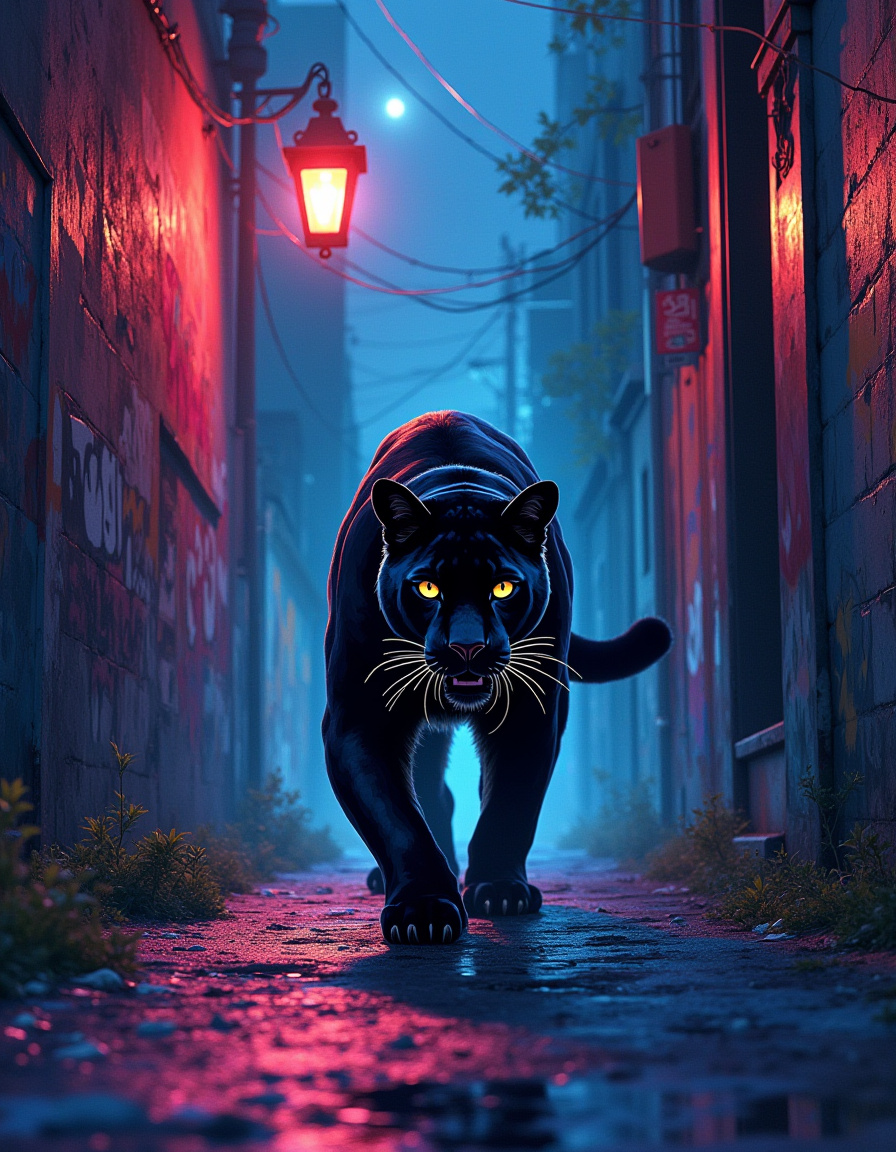 Illuminated Wall Art - Panther at Night - Illuminart