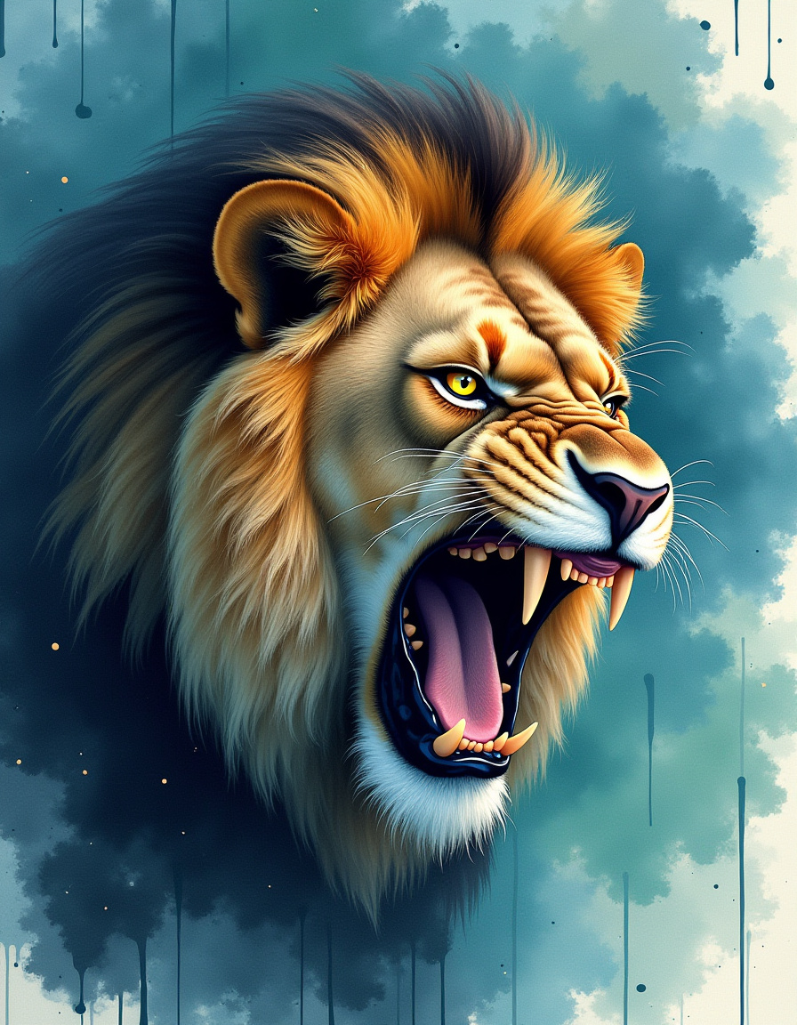 Illuminated Wall Art - Roaring Lion Blue - Illuminart