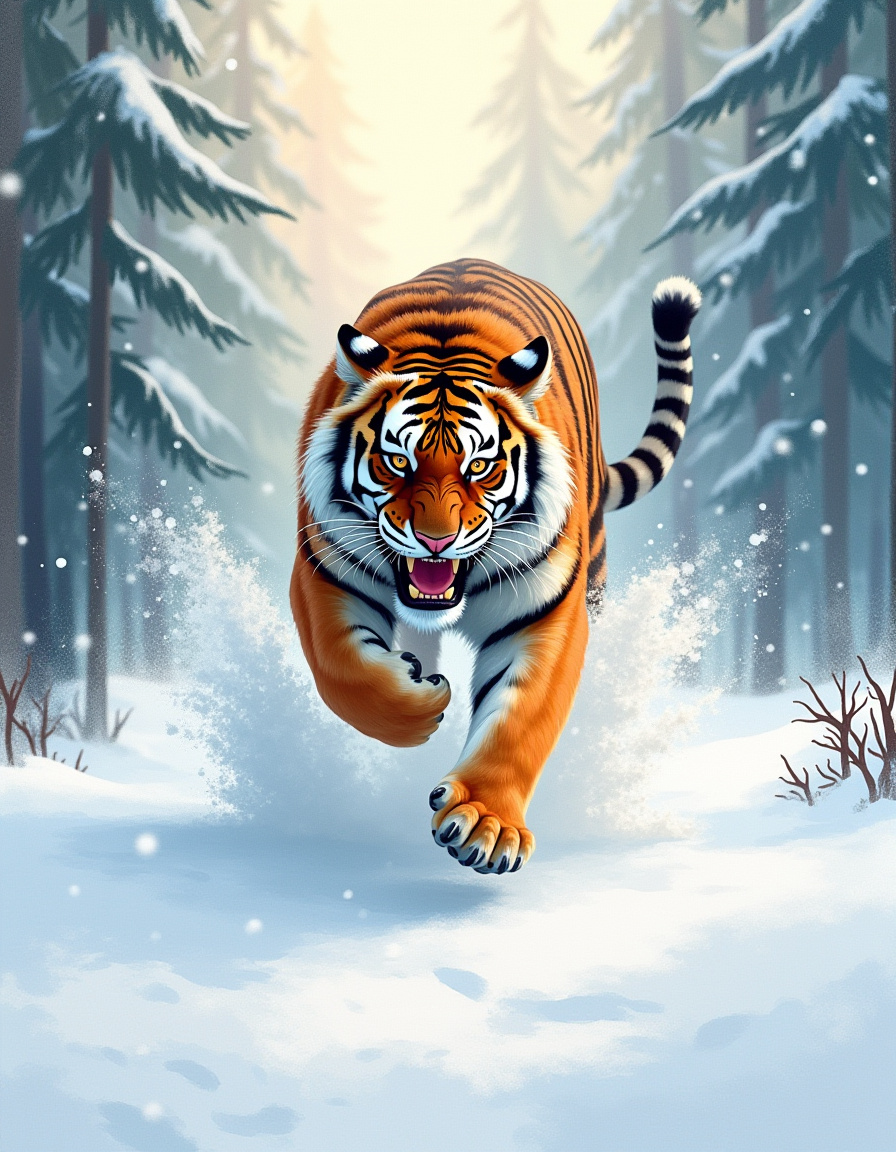 Illuminated Wall Art - Tiger in Snow - Illuminart