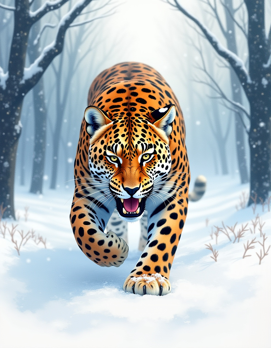 Illuminated Wall Art - Leopard in Snow - Illuminart