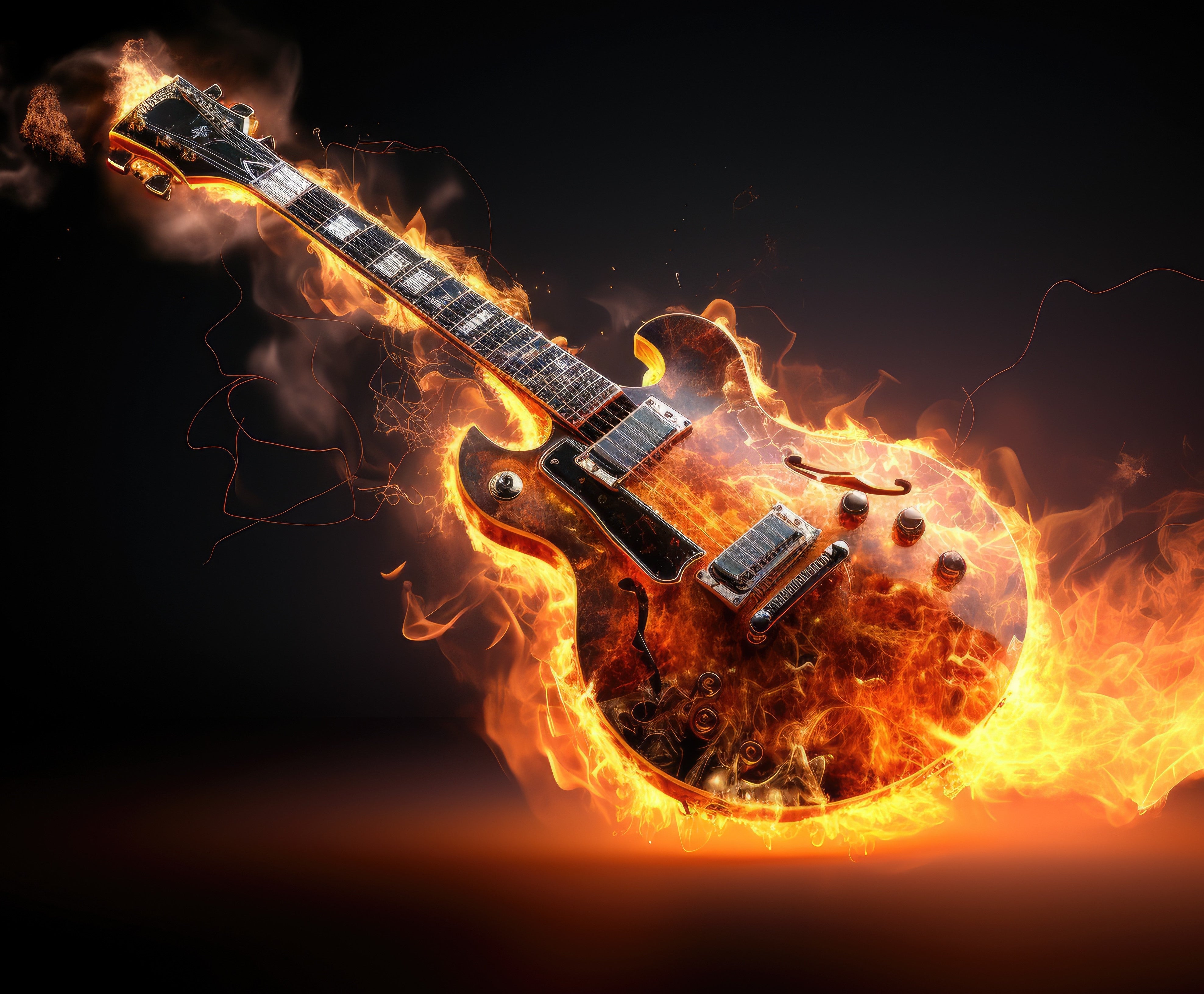 Illuminated Wall Art - Flaming Guitar - Illuminart