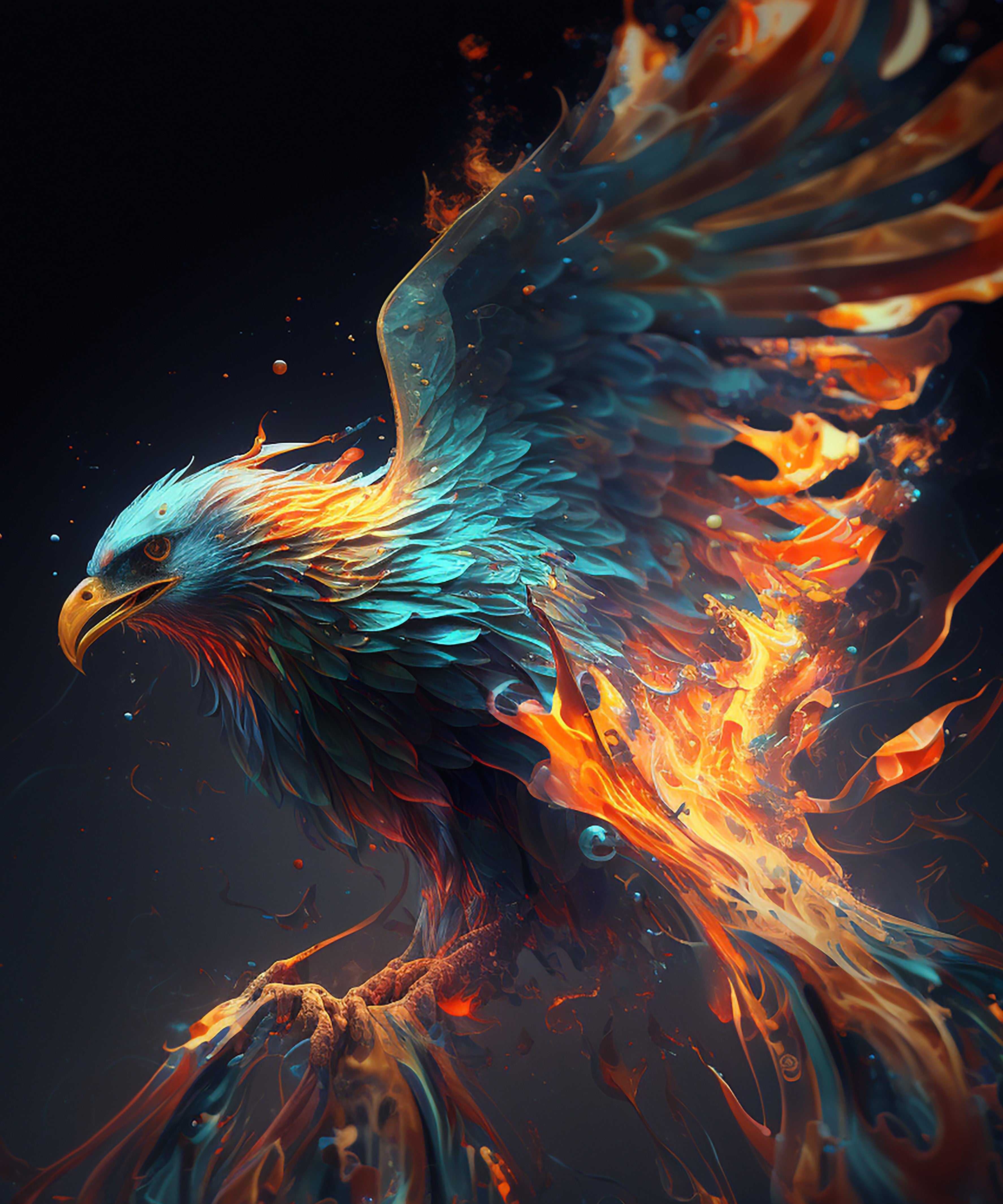 Illuminated Wall Art - Colourful Flame Eagle - Illuminart