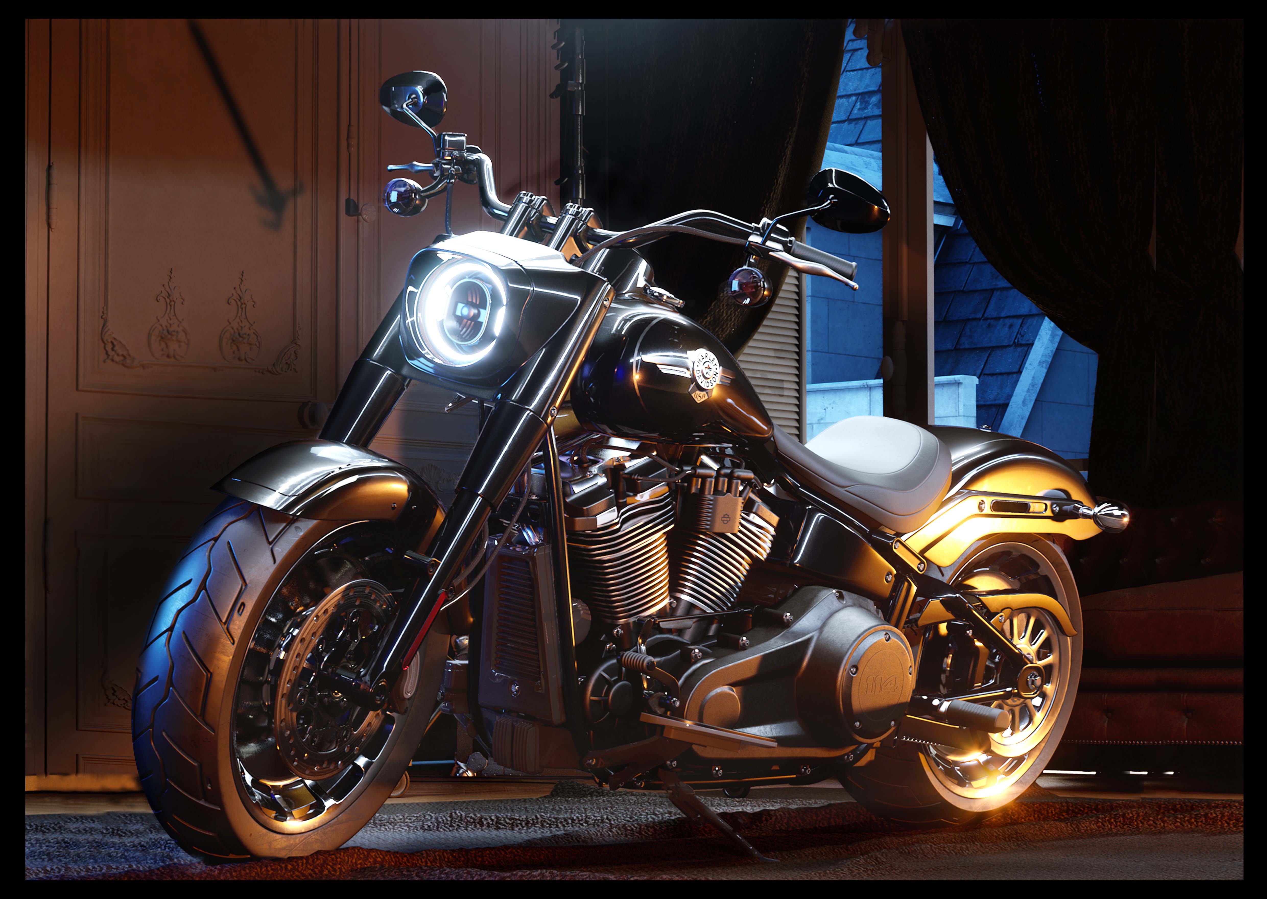 Illuminated Wall Art - Harley D Fatboy - Illuminart