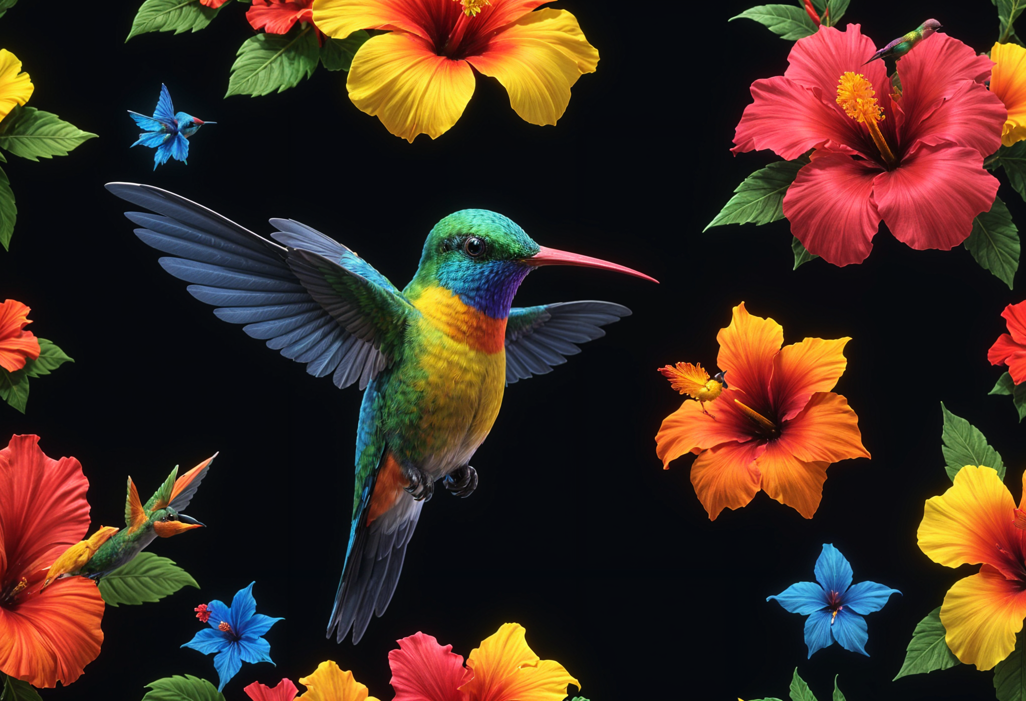 Illuminated Wall Art - Humming Bird in Flowers - Illuminart