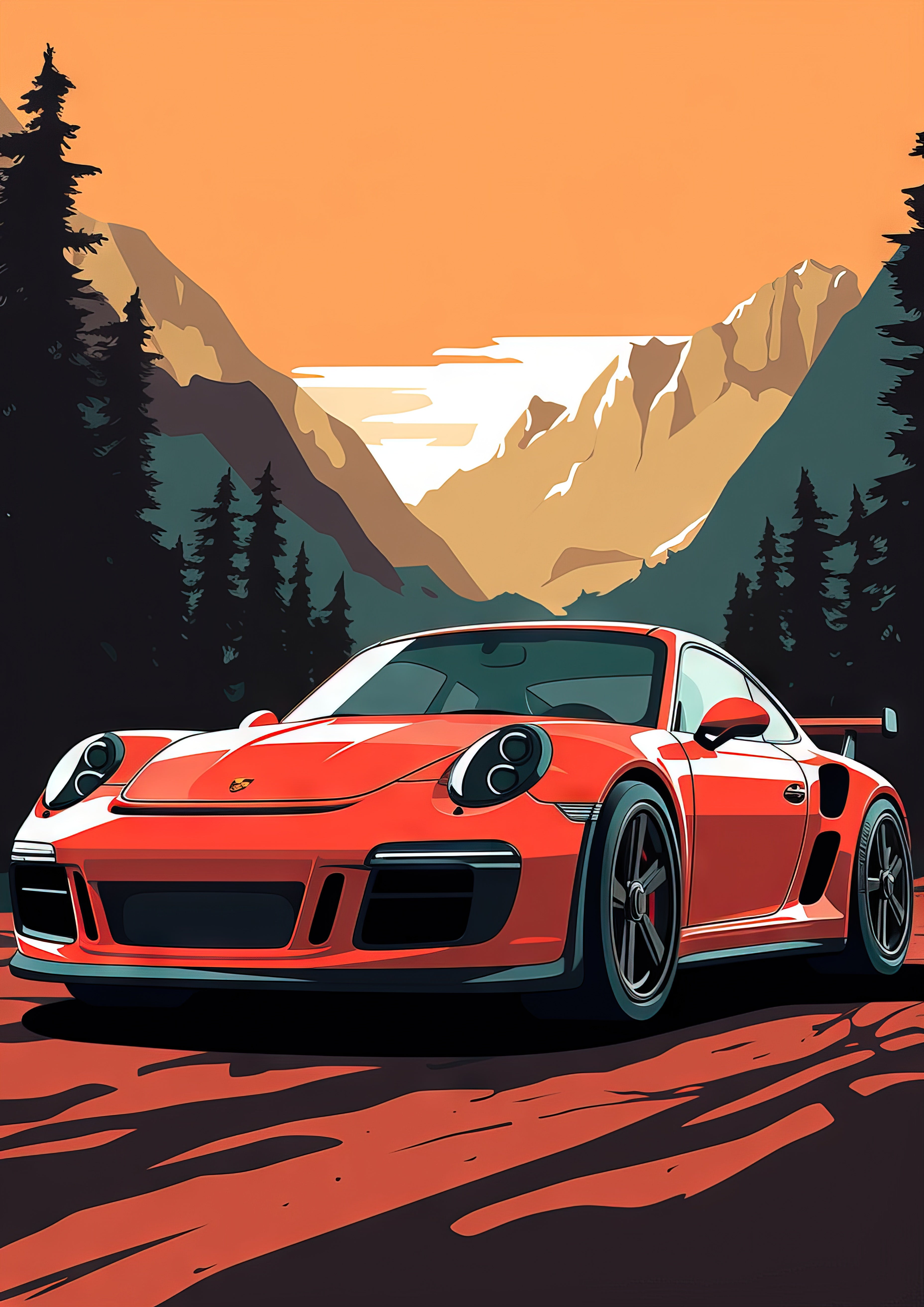 Illuminated Wall Art - Porsche in Mountains - Illuminart