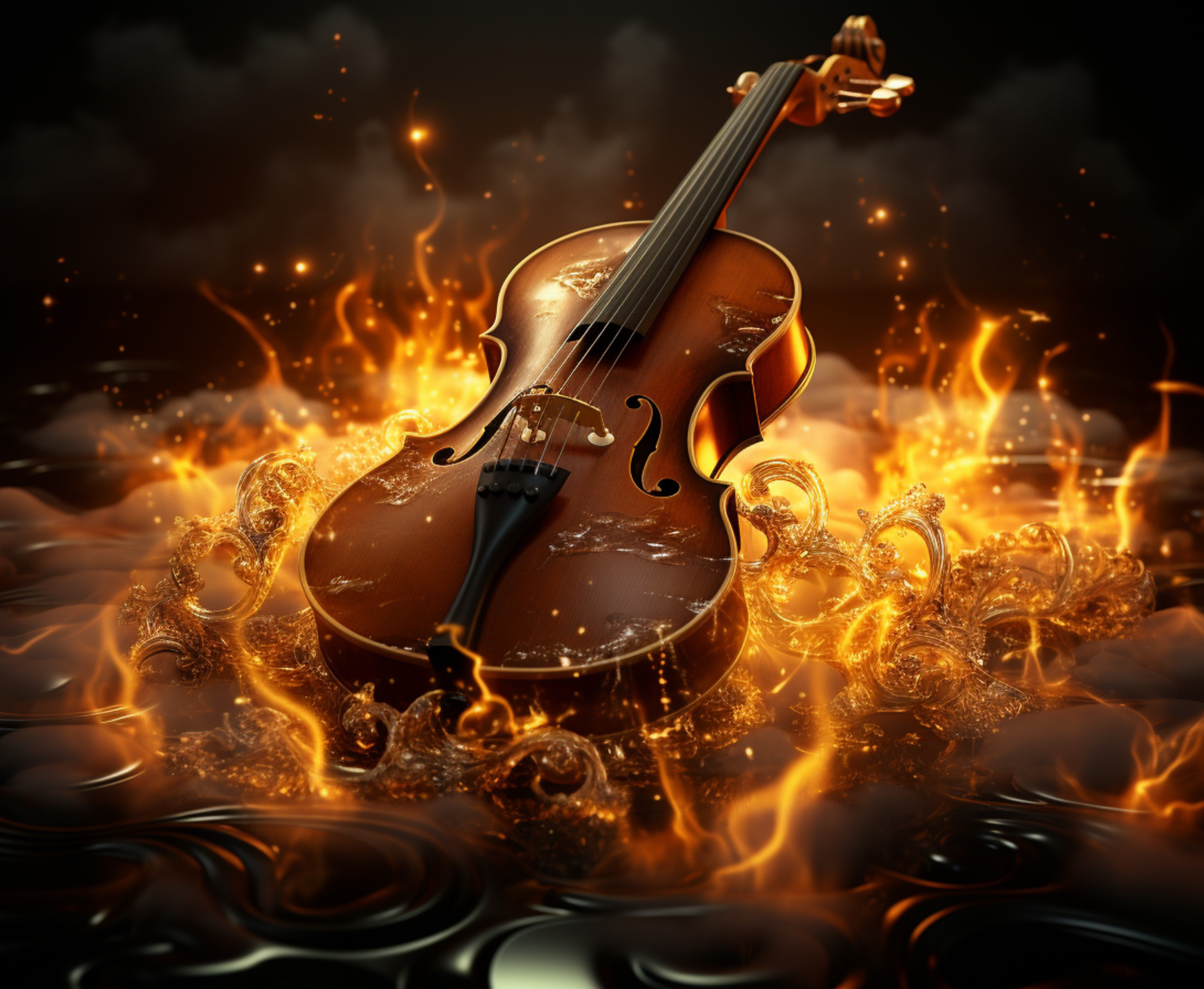 Illuminated Wall Art - Flaming Violin - Illuminart