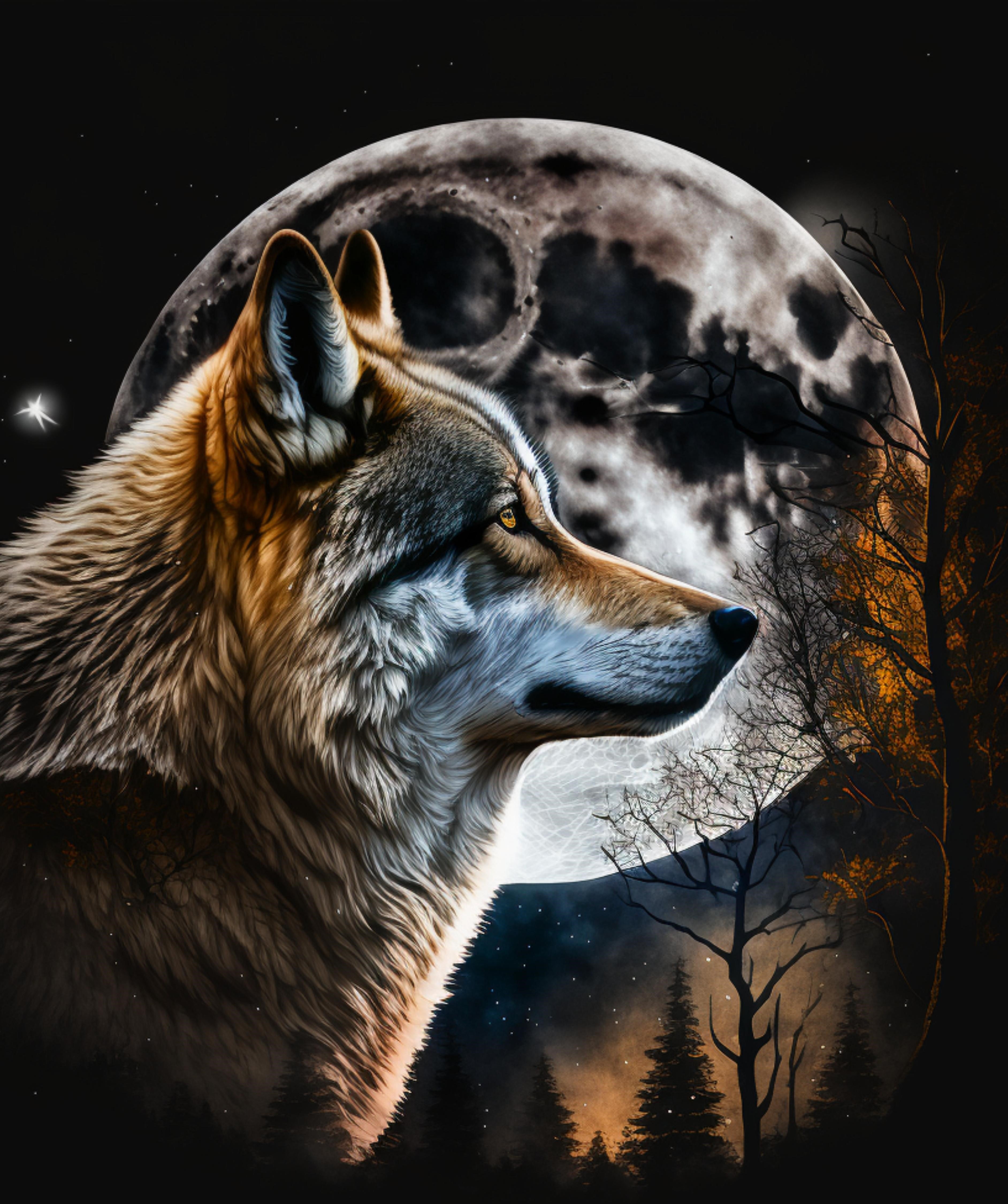 Illuminated Wall Art -  Moon Wolf - Illuminart